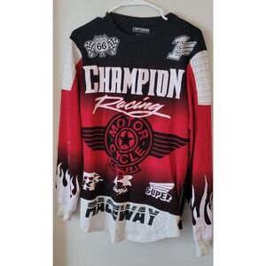 Contender Mens Long Sleeve Motorcycle Shirt Sz. L Champion Racing Zip Sides...